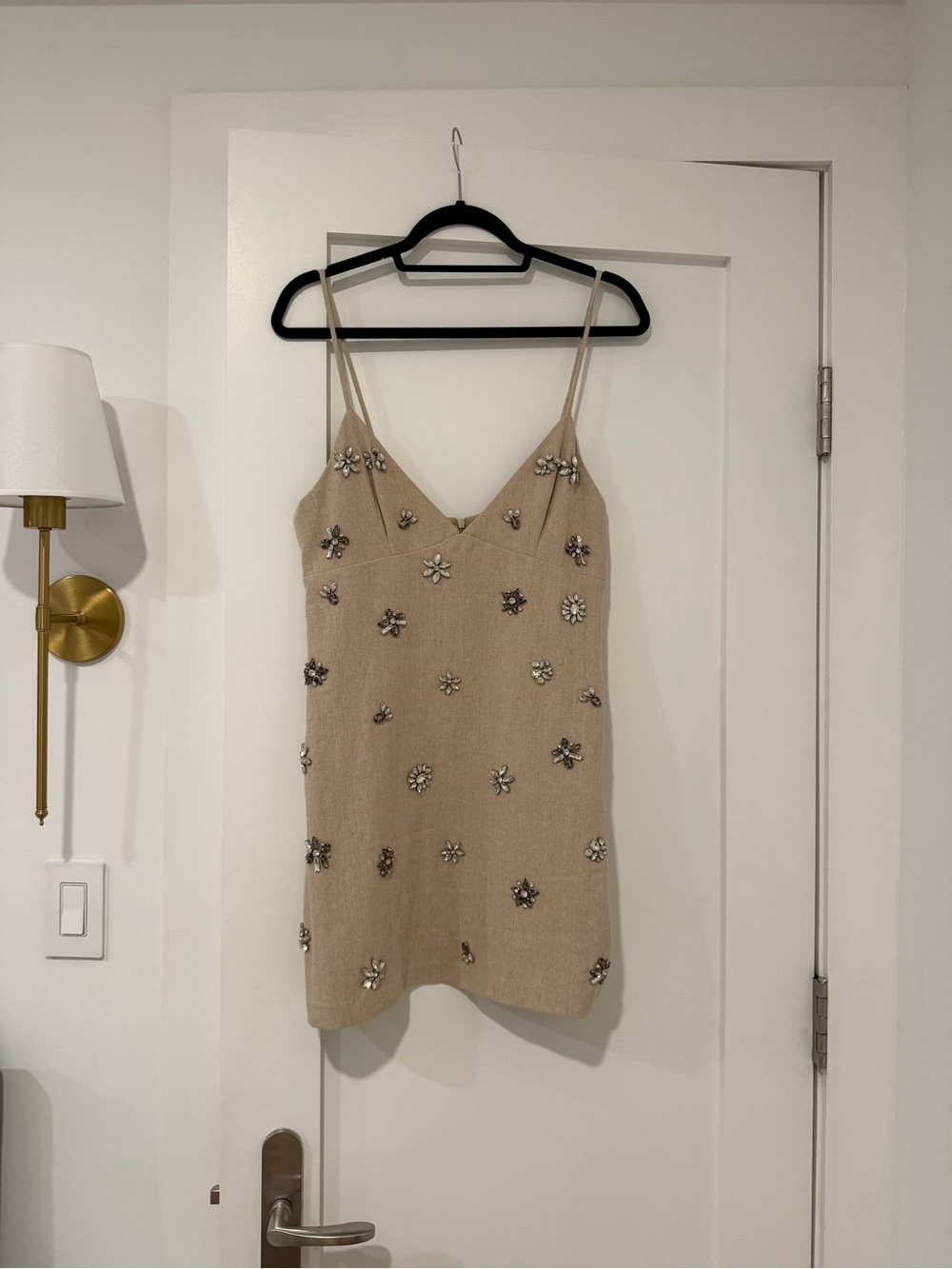 Zara Beige Embellished Knit Mini Dress